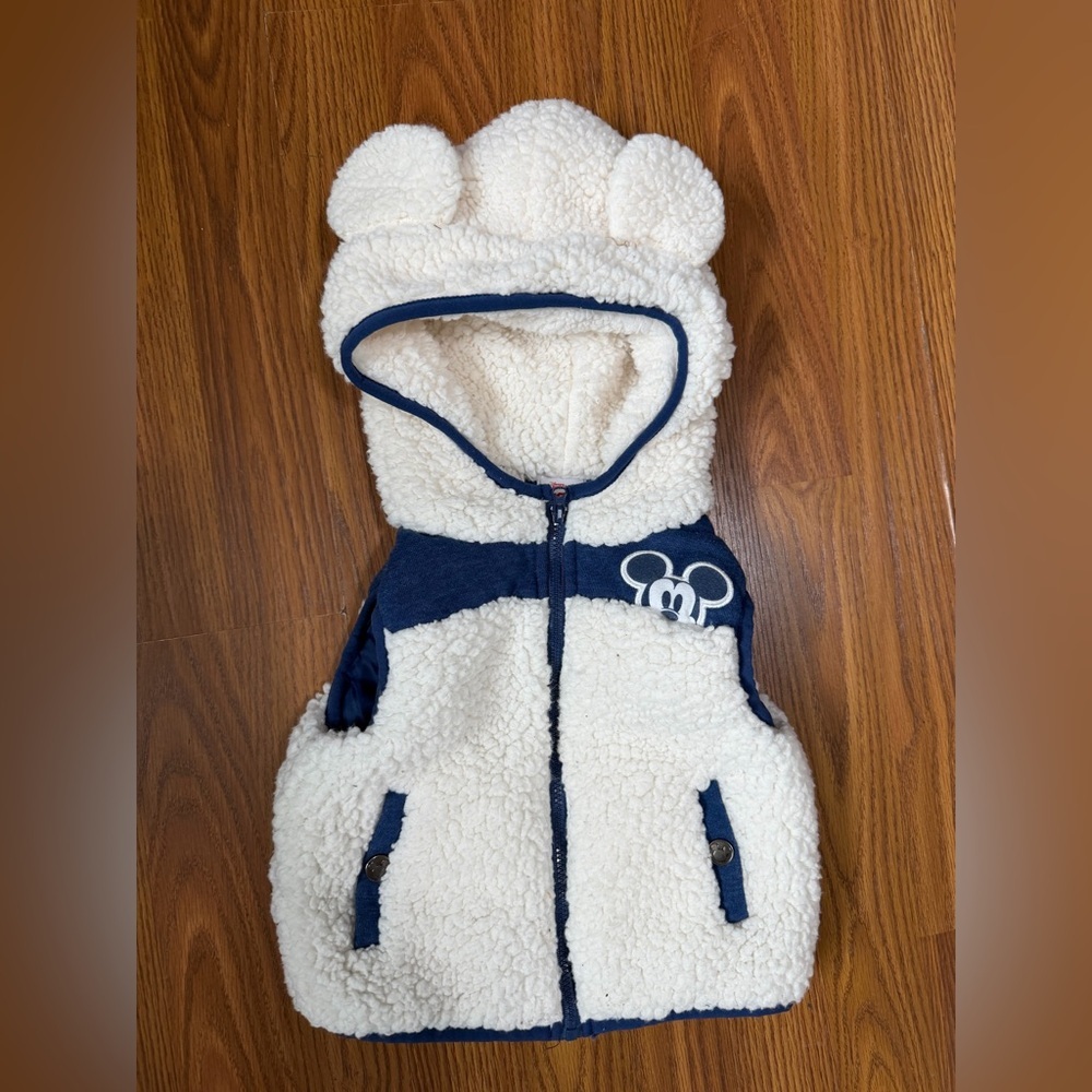 Disney Junior Mickey Mouse ear hooded sherpa-style toddler vest size 18M